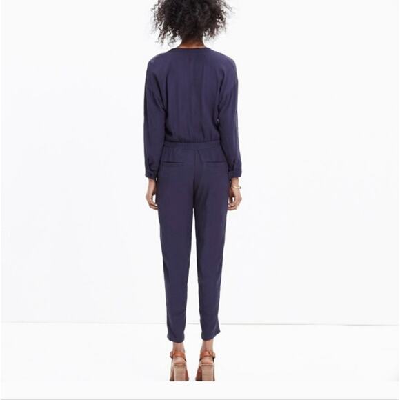 Madewell Drapey Crepe Navy Blue Jumpsuit - Picture 2 of 12